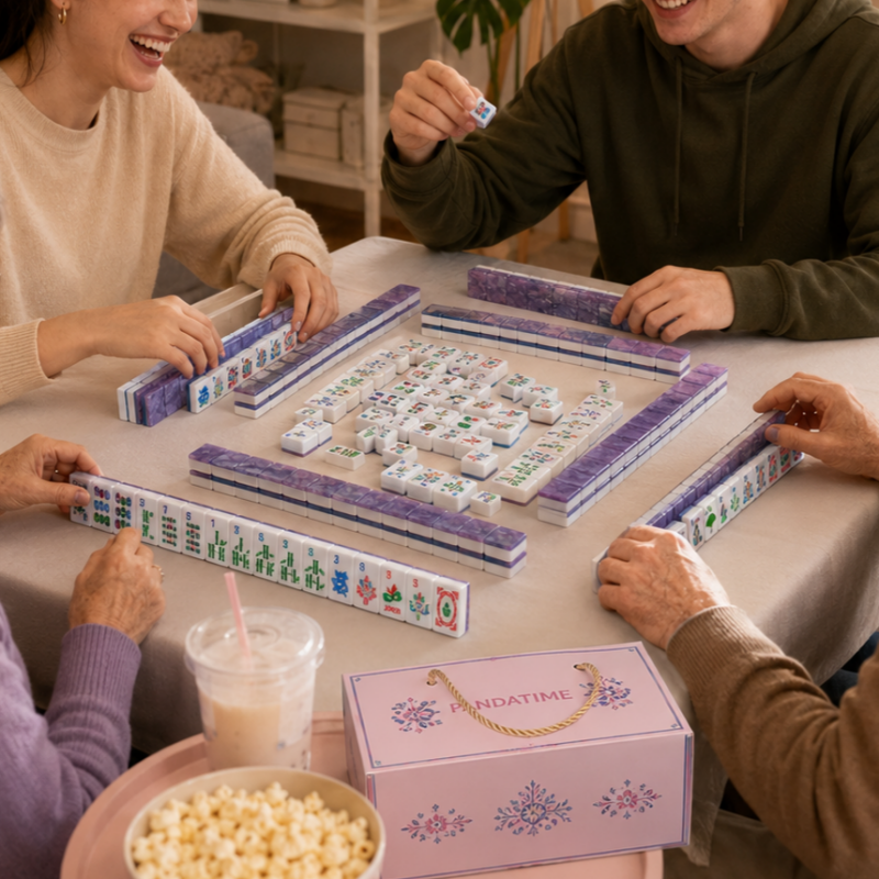 [1] Women's Luxury Collectible 4-Ply Acrylic Crystal Amethyst Purple Mahjong Tiles Set-Inlaid Design,Dual Digit-Letter Printed Floral Fan Tile Face,Glossy Finish,Rounded Edges,Comfortable Grip,Elegant Celadon Side Profile,Ideal for Women's Parties,Gifting
