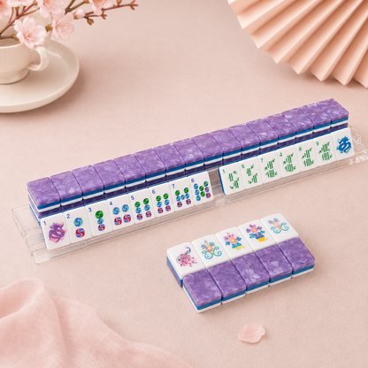 [1] Women's Luxury Collectible 4-Ply Acrylic Crystal Amethyst Purple Mahjong Tiles Set-Inlaid Design,Dual Digit-Letter Printed Floral Fan Tile Face,Glossy Finish,Rounded Edges,Comfortable Grip,Elegant Celadon Side Profile,Ideal for Women's Parties,Gifting