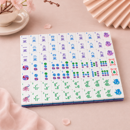 [1] Women's Luxury Collectible 4-Ply Acrylic Crystal Amethyst Purple Mahjong Tiles Set-Inlaid Design,Dual Digit-Letter Printed Floral Fan Tile Face,Glossy Finish,Rounded Edges,Comfortable Grip,Elegant Celadon Side Profile,Ideal for Women's Parties,Gifting
