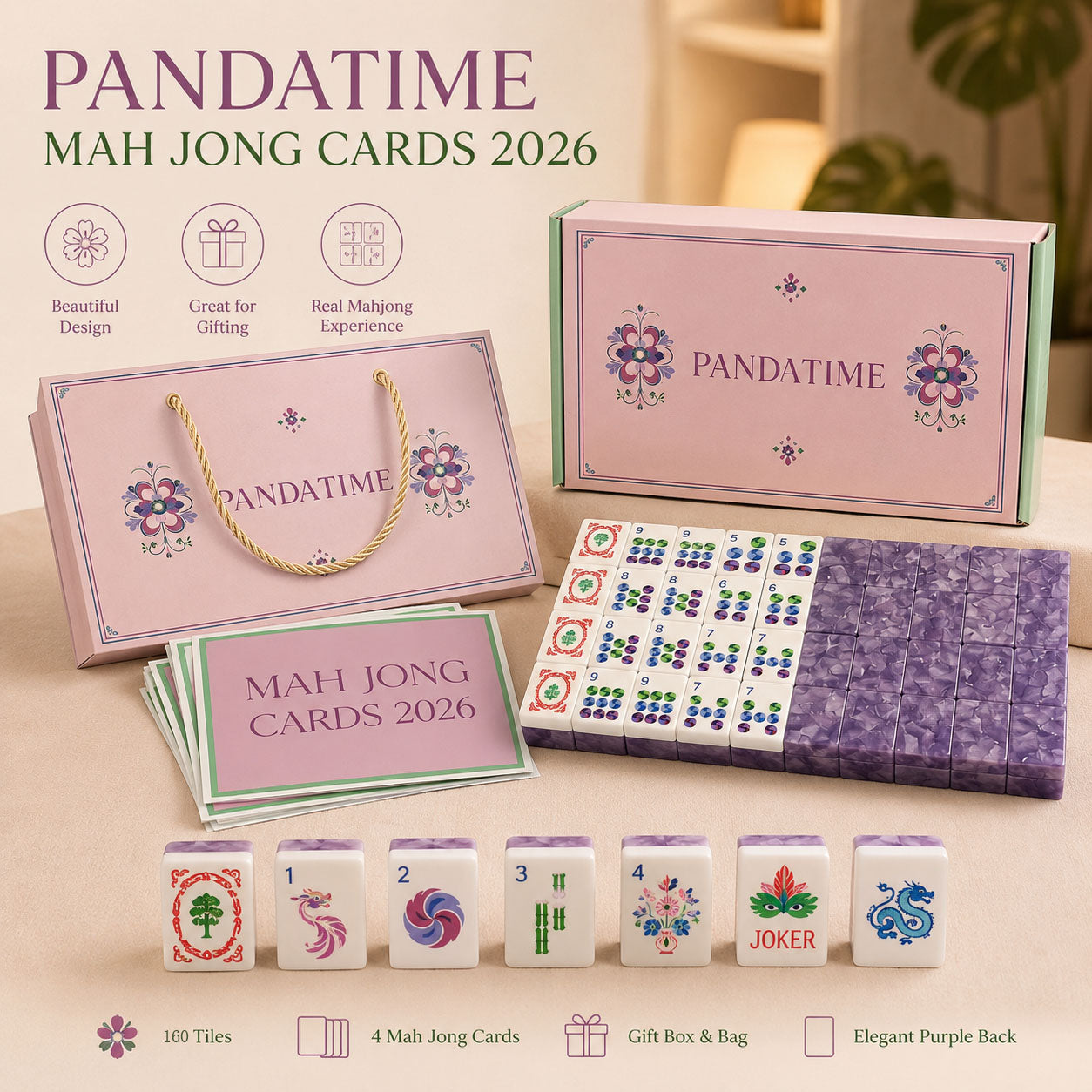 [1] Women's Luxury Collectible 4-Ply Acrylic Crystal Amethyst Purple Mahjong Tiles Set-Inlaid Design,Dual Digit-Letter Printed Floral Fan Tile Face,Glossy Finish,Rounded Edges,Comfortable Grip,Elegant Celadon Side Profile,Ideal for Women's Parties,Gifting